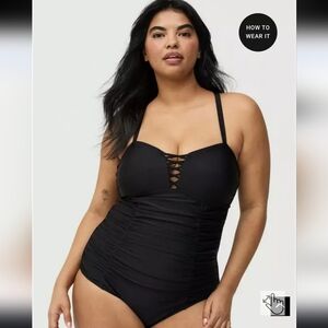 Torrid Black Slim Fix Lattice Front One Piece Swimsuit. Torrid size 3.